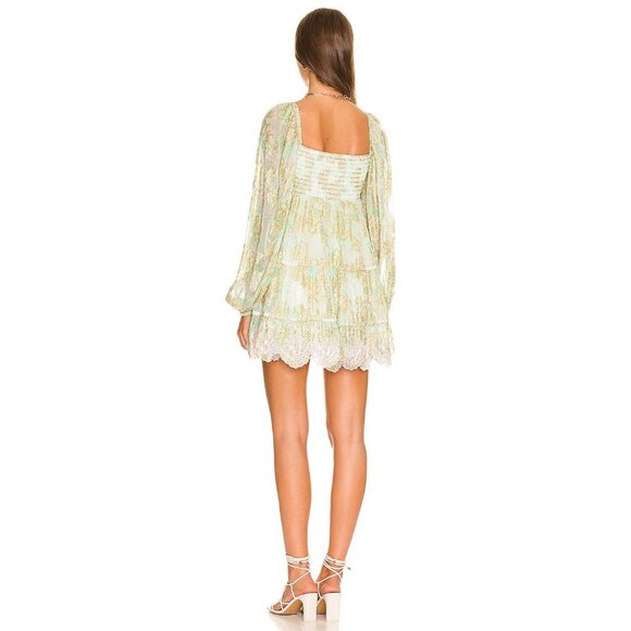 HEMANT AND NANDITA Sidra Mini Dress in Sea Green X-Small New Womens Metallic - Picture 3 of 12
